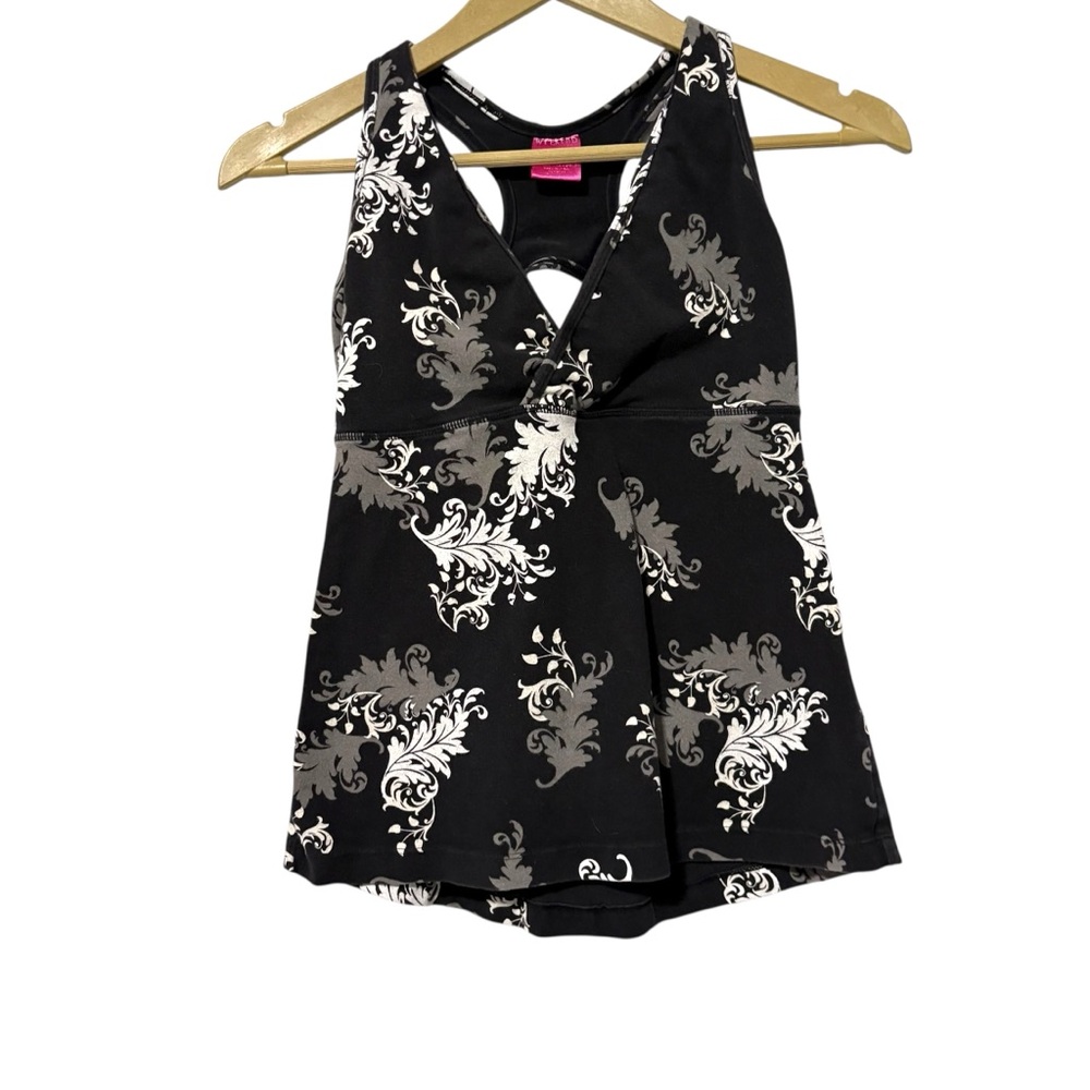 Vintage Y2K Small Black White Babydoll Racerback Tank Top Preppy Neutral Grunge
